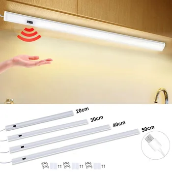 Датчик за движение PIR LED Лампа Под шкаф 20/30/40/50 см, 5 USB, Лампа за Гардероб, Лента За Кухня, Сензор за Ръчно Почистване, Нощни осветителни Тела