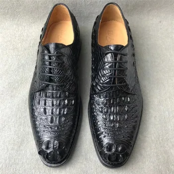 Автентични мъжки вечерни обувки са ръчно изработени от естествена крокодилска кожа, мъжки черни oxfords дантела от естествена кожа на алигатор