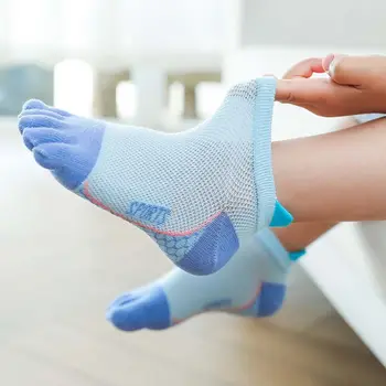 Детски чорапи с пет пръста, подходящи по цвят, абсорбиращи потта памучни спортни чорапи за момичета и момчета, мрежести чорапи дишащи с разцепени пръсти