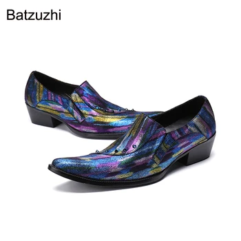 Batzuzhi/сини кожени мъжки обувки са ръчно изработени, стръмни бизнес кожени мъжки обувки за партита и сватби! По-големи размери 38-46