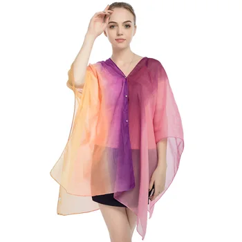 Летен стил 2022, нов шифоновый женски пуловер, наметало с градиентным принтом, дъгова солнцезащитная наметало, дамско пончо, пелерини от лилаво изкуствена коприна