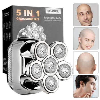 Мъжки комплект безжични електрически самобръсначки 6 в 1, машинка за оформяне на брада, коса и носа, за почистване на лице и масажна четка IPX5-водоустойчив