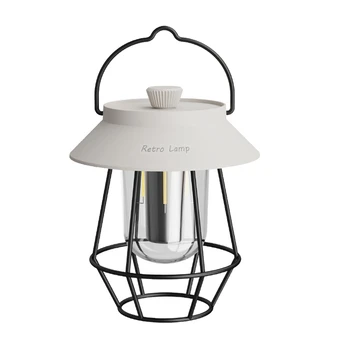 Акумулаторна фенерче с метална дръжка, ретро лампа, подвесная шатра на открито, светло бял
