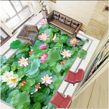 Големи обичай подови настилки на 3d с висока разделителна способност триизмерно подови плочки lotus тапети за стените, 3 d papel de parede тапети