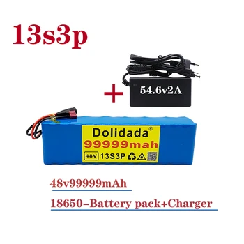Batterie 13S3P 48V 99.999 Ah Lithium-ion 1000w pour vélo électrique 18650 avec BMS intégré et chargeur inclus nouveauté 54.6 V