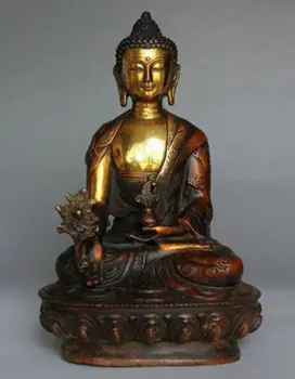 Старата бронзова месинг Будизма Бодхисатва Буда Шакямуни Статуя на дракон Бхайсаджья