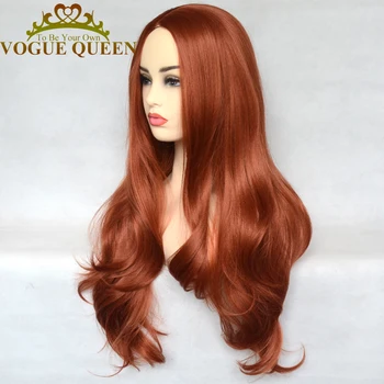 Vogue Queen Медно-червен синтетичен дълга перука, напълно машинен перука от естествен вълнисто устойчиви на висока температура влакна, за жени
