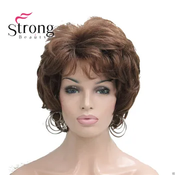 StrongBeauty Къси меки разрошени къдрици, перука кестен, тъмно кафяво, пълни с изкуствени перуки за жени