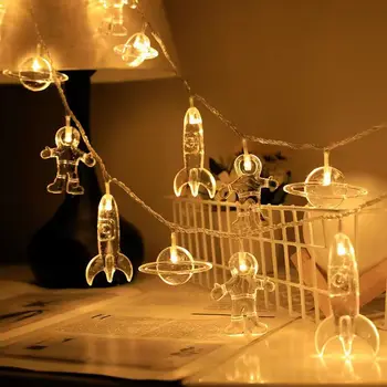 10 светодиоди Астронавт Ракета Планета венец с приказна светлина, работеща на батерии, led венец Galaxy за декор на детска Коледно парти