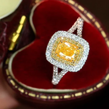 Aazuo, висококачествени бижута, жълти диаманти, основният камък, 1,0 карата, с квадратно бяло злато 18 Карата, престижни модни бижута за по-големи партита