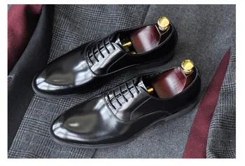 Всесезонное мъжки бизнес рокля, кожено обувки ръчна изработка, мека кожа, черна мека подметка, британски мъжки обувки-oxfords, безплатна доставка