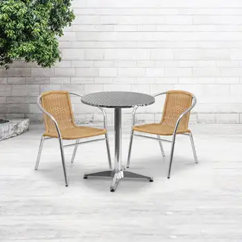 Флаш мебели Търговска алуминиева и бежово ротанговый стол за ресторант на закрито и на открито