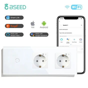 BSEED Wifi Сензорни ключове 1/2/3 банда 2 пъти ключа на светлината Smart Life Двойни стенни контакти Google Алекса Sasha APP Control