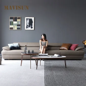 Модерен минималистичен диван от естествена кожа, 2,6 м, шезлонг за голям апартамент, фотьойл-легло, висококачествен луксозен диван за дневна
