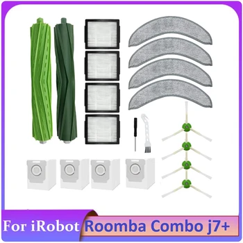 20 БРОЯ резервни части за iRobot Roomba Combo J7 + Чанта за роботизирани прахосмукачки, гумена четка, филтър, странична четка, кърпа за парцал