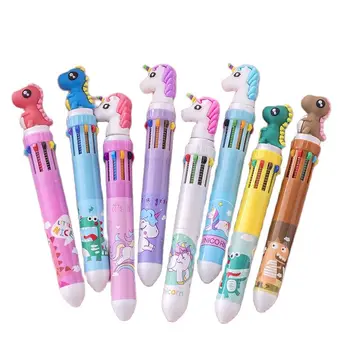 10 цвята Кавайная химикалка писалка с мультяшными животни, сладки училищните канцеларски материали, Papelaria Escolar, многоцветен дръжка за подарък на едно момиче