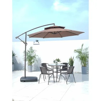 Индивидуален чай кафе магазин маси и столове за почивка на открито с чадър, балконная облегалка, ротанговый стол, изградена от пет части.