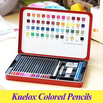 Kuelox 48 Цвята, Комплект Цветни Моливи, Дървени Лидице Кутия, Рисуване, Ръчно Рисувани, Скица, Графити, Детски стоки, Стоки За ученици, Стоки За Бродерия