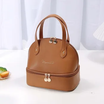 Модни двупластова самозалепваща чанта от изкуствена кожа, термосумка за обяд с голям капацитет за пикник, къмпинг