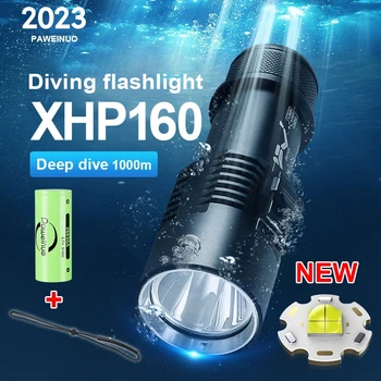 Професионален фенер за гмуркане Акумулаторна XHP160 Гмуркане факел 1000 м подводен фенер IPX8 водоустойчив светлини