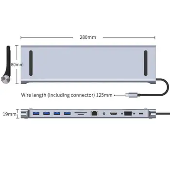 11 В 1 C USB HUB Мулти HUB Ethernet Мрежова PD 100 W Тип C Докинг Станция Сплитер USB 3.0 Адаптер За Macbook Surface Hub