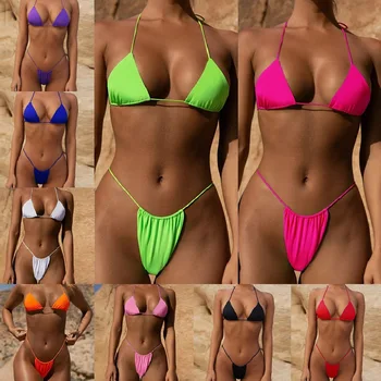 Атрактивен комплект бикини с шнур, на женски бански костюм, бандажный бански с подплата повдигащ, летен плажен бански, бразилски комплект от две части