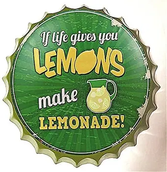 Модерни реколта метални консервени знаци, капачка за бутилка, ако животът ви е лимон, направете си лимонада! Стенни табели с надпис Кафе-бар, пъб