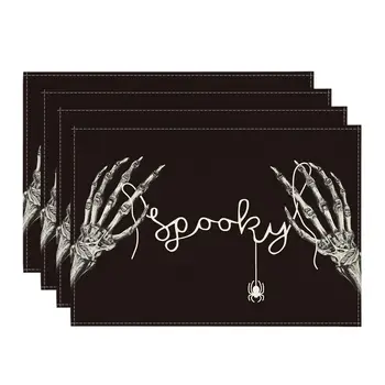 Комплект кърпички за Хелоуин с виртуален скелет, 4, 12x18 инча, есенни подложки под формата на паяк с цветен модел за украса на празничната кухня, трапезария