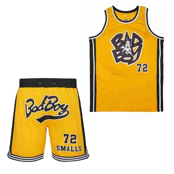 Баскетболен костюм BAD BOY 72 SMALLS Шевна бродерия Висококачествени плажни къси панталони за спорт на открито жълто-сива Еластична дантела