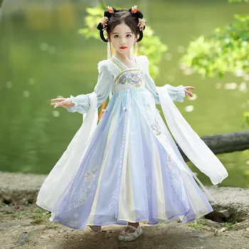 Детско китайското рокля Ханфу, традиционни костюми за cosplay за момичета, рокля с бродерия на цветя, костюм на принцеса Тан