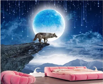 Потребителски снимки на 3d тапети Пълнолуние Нощ Планина Луната Вълк подобряване на фона на телевизор 3d стенописи тапети за стени d 3