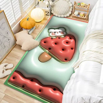 Cartoony плодов сладък килим, килимче за пода, лимони, ягоди, авокадо, противоскользящий нощни впитывающий подложка за спални, мека подложка от изкуствена вълна
