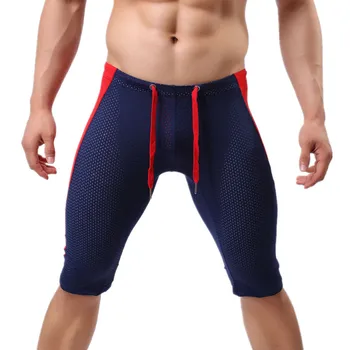 Летни мъжки шорти за бягане, стегнати ластични панталони, дишащи меш секси боксерки с ниска талия, спортни панталони за фитнес, йога, плуване