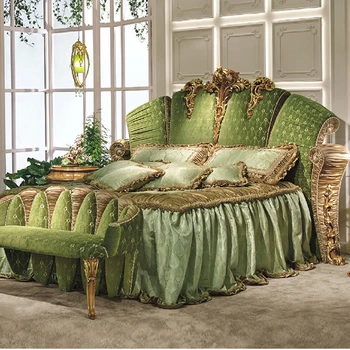 Зелена легло, легло принцеса в главната спалня, френска резбовани вила ръчно изработени, едрогабаритна мебели, европейски стил, сватбена легло от масивно дърво, kr