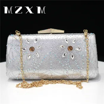 Двустранен флип с кристали, сребърен сватбен портфейл, чанта, луксозен дизайнерски клатч с метална верига за пазаруване
