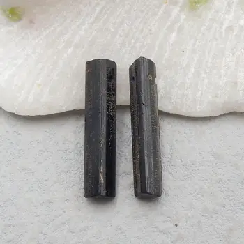 Обеци-хапки от естествен камък с черен турмалин, мъниста, 26x5 мм, 4g, модни бижута ръчна изработка с турмалин