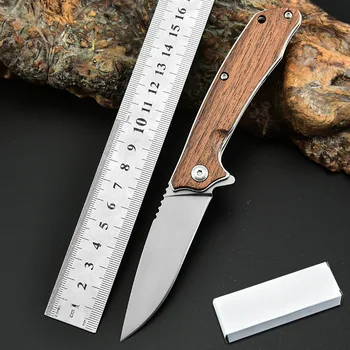 18 см тактически нож с дръжка от орехово дърво Сгъваем нож за нощуване на открито Мини преносим военен нож с висока твърдост