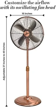 Трехскоростной осцилиращ Breeze fan на стойка с регулируема височина, 16 инча, мат мед