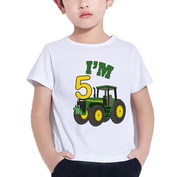 Детска Сладка Тениска с Принтом Ферма Трактор За Момчета 1-10 с Номера На Рожден Ден, За Момчета и Момичета, Забавен Подарък Тениска, Подарък, Детски Дрехи