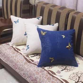 Луксозна възглавница с бродерия в формата на пеперуда, обикновена сини жълти калъфки за възглавници, чиято декоративна украса за дома, калъфка за дивана Srusader