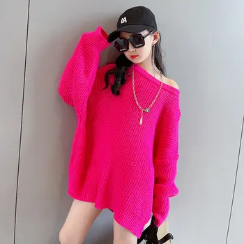 Есен 2023, нов корейски стил за момичета, свободен мек пуловер, вязаная детски връхни облекла принцеса от 4 до 14 години, модни дрехи за момичета
