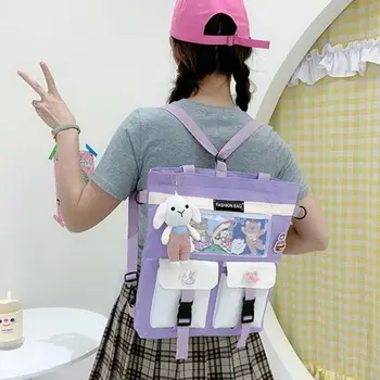 Чанта с множество джобове, в корейски стил, холщовая чанта за класната момичета, студентски чанта през рамо, чанта-месинджър чанта през рамо