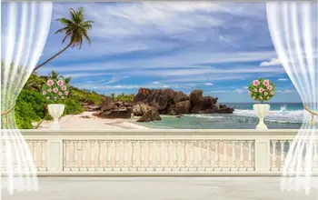 3d тапети с потребителски фотообоей Балкон Плаж Гледка към морето украса на хола луксозни 3d фотообои на стената