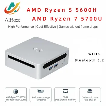 AITTACT Нов AMD Ryzen 5 5600H/Ryzen 7 5700U miniPC Windows 10/11 с честота 3,3 Ghz до 4,2 Ghz 2 * DDR4 Максимална Поддръжка на 64 GB памет, Слот WIFI6