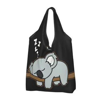 Забавна печатна чанта за пазаруване с хубав мързелив мечка Коала, дремлющим в чантата, преносима чанта за пазаруване, чанта за животните в зоопарка