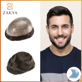 Мъжки капилярна протеза 0,1 мм, мъжка перука за коса, полнокожные протезные мъжки перуки, система за подмяна на човешки косъм