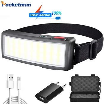 Pocketman COB led налобный фенер USB Акумулаторна фаровете Водоустойчив главоболие фенер с висока люменом походный главоболие фенерче с батерия