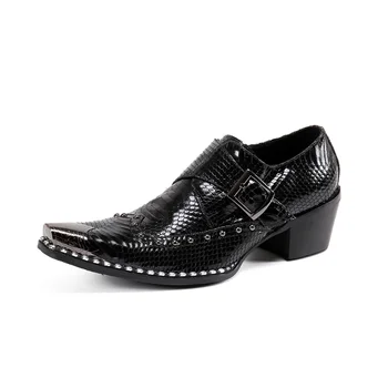 Модни мъжки обувки на висок ток от лачена кожа ръчно изработени, удобни луксозни обувки от естествена кожа в ретро стил, черни обувки за сватбени партита, мъжки