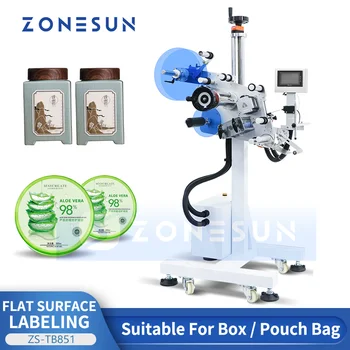 Апликатор на етикета горната част на машини за поставяне на етикети ZONESUN Автоматичен Плосък за Производствената линия на косметик хранене чанта Кутии Квадратна бутилка ZS-TB851