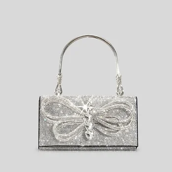 Луксозна вечерна дамска чанта с диаманти и лък, дизайнерски дамски чанти с пайети, блестящи вериги, чанта през рамо, малка кутия, вечерни портфейли